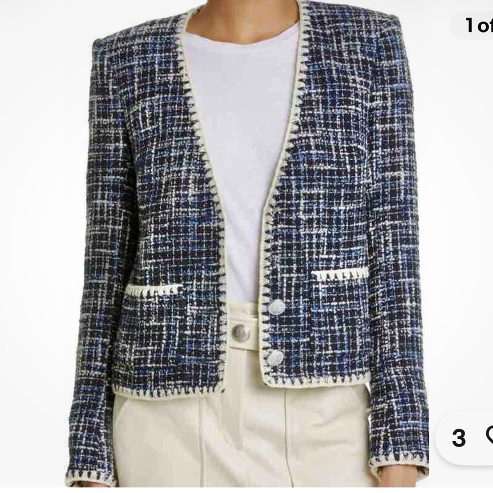 Veronica Beard Navy and Cream Tweed Blazer